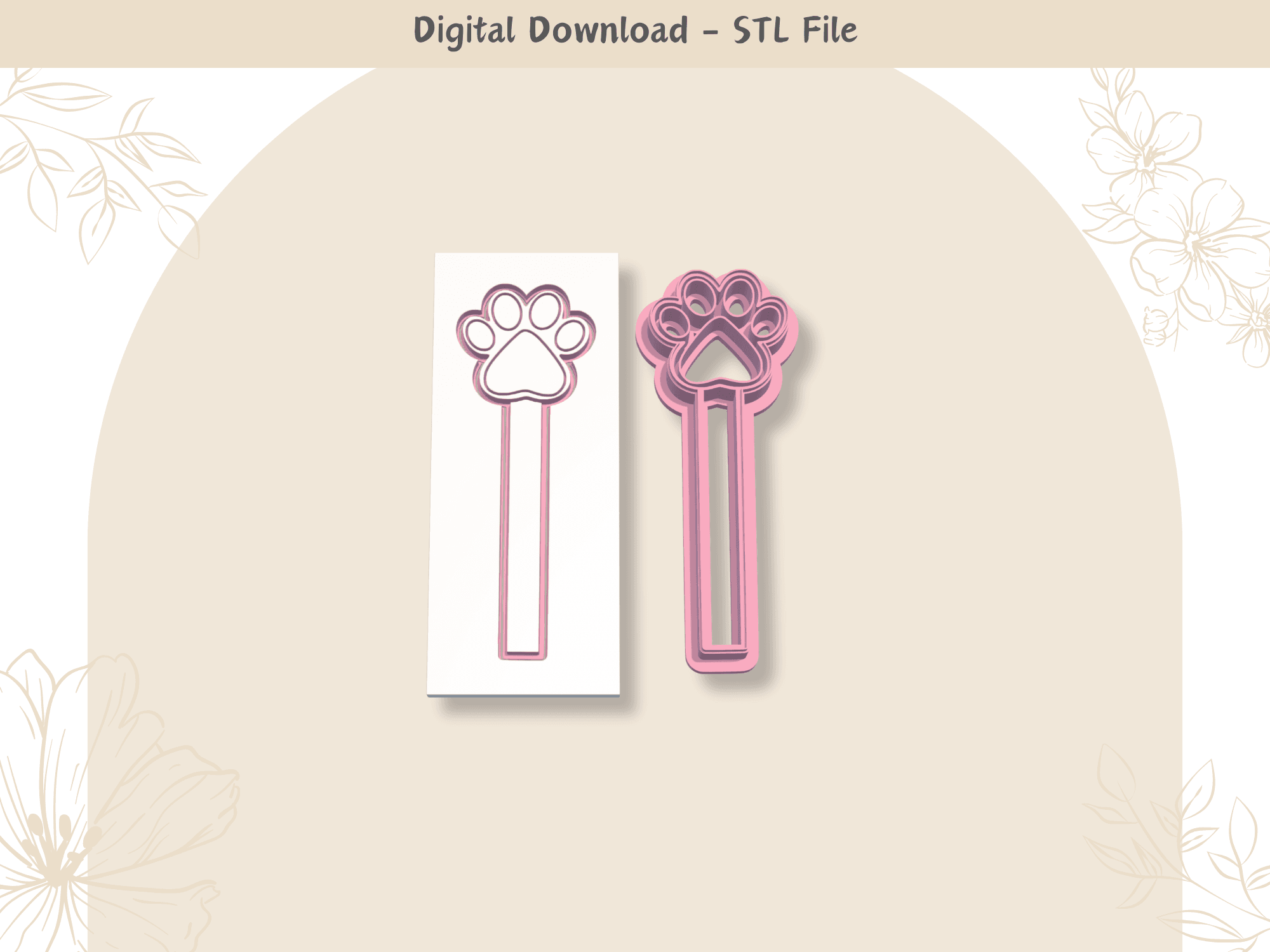 Paw Print Bookmark Cutter for Polymer Clay | Digital STL File | Clay Tools | 3 Sizes Clay Cutters |  3d model