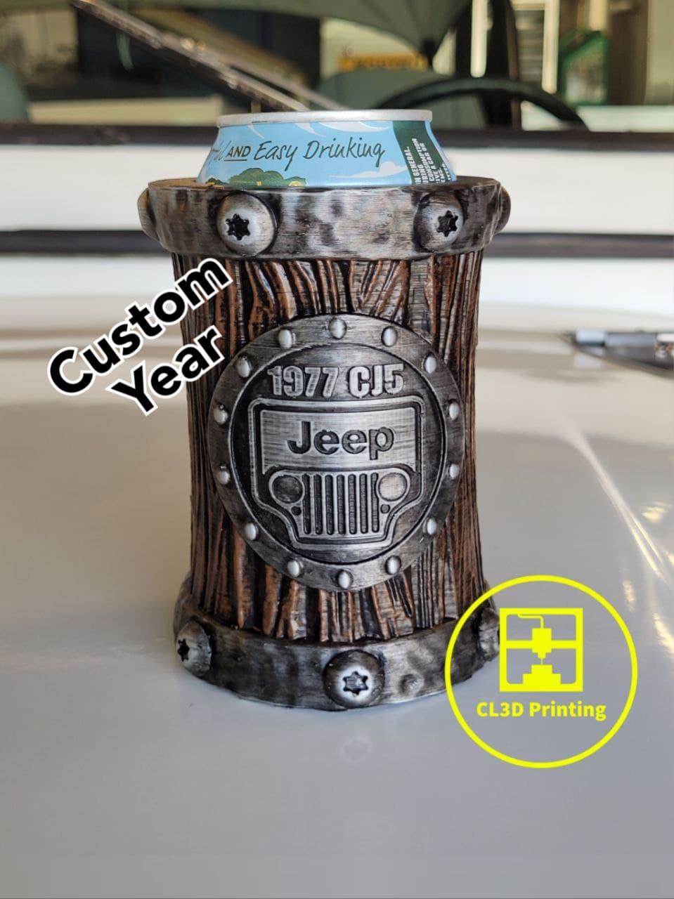 Wood Jeep Grill with Custom Year Beer Koozie 3d model