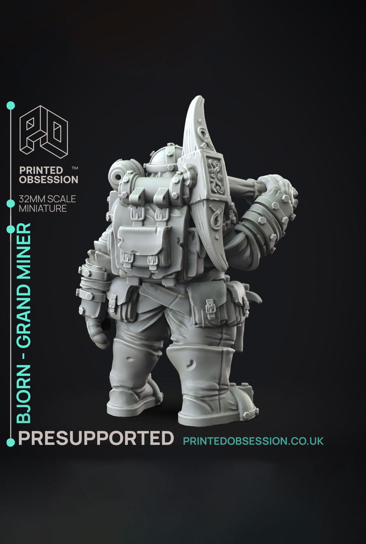 Bjorn - Grand Miner - Flesh of Gold - PRESUPPORTED - Illustrated and Stats - 32mm scale			 3d model