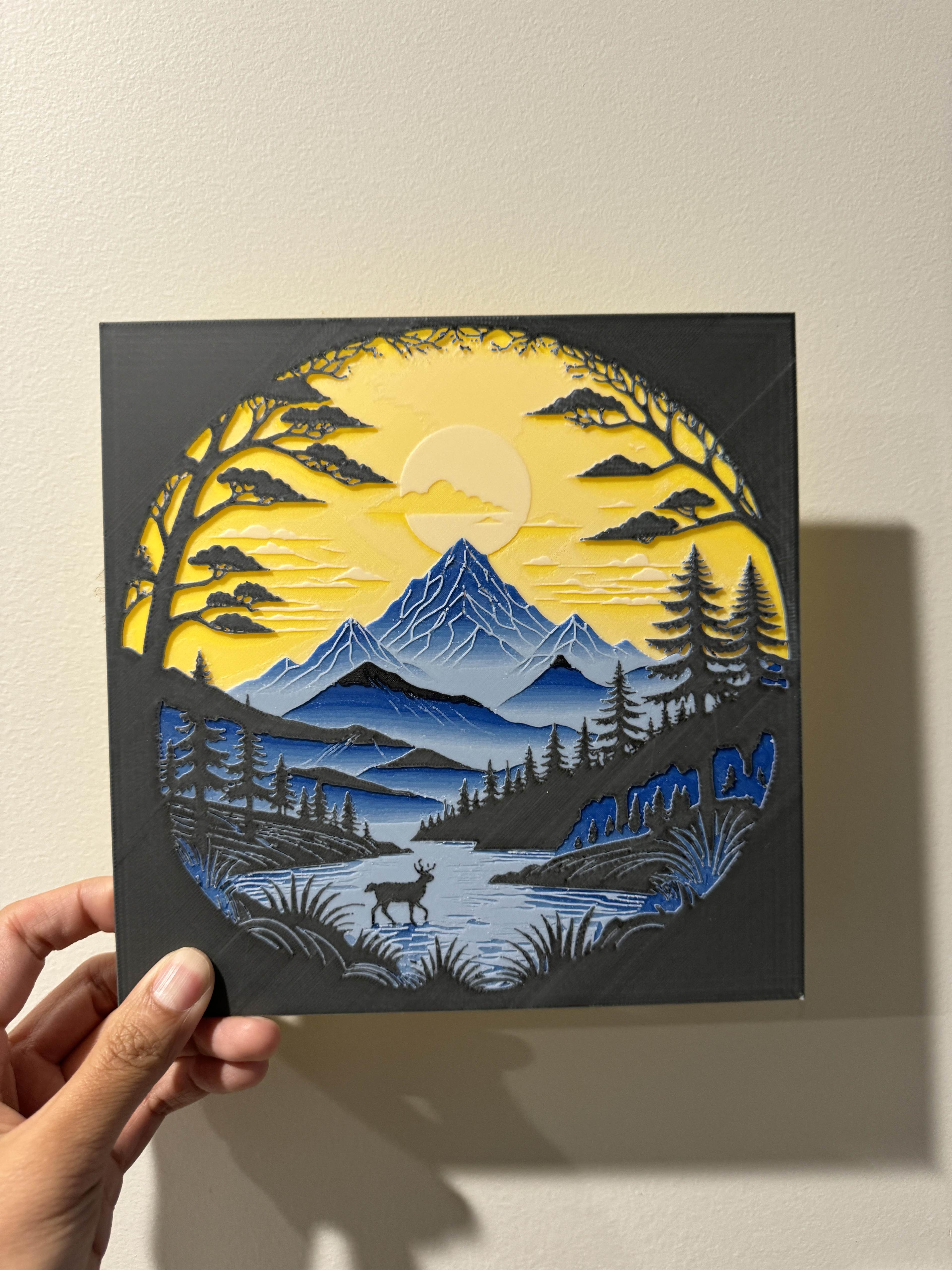 Papercut Mountaints - Dual Lithophane HueForge Print 3d model