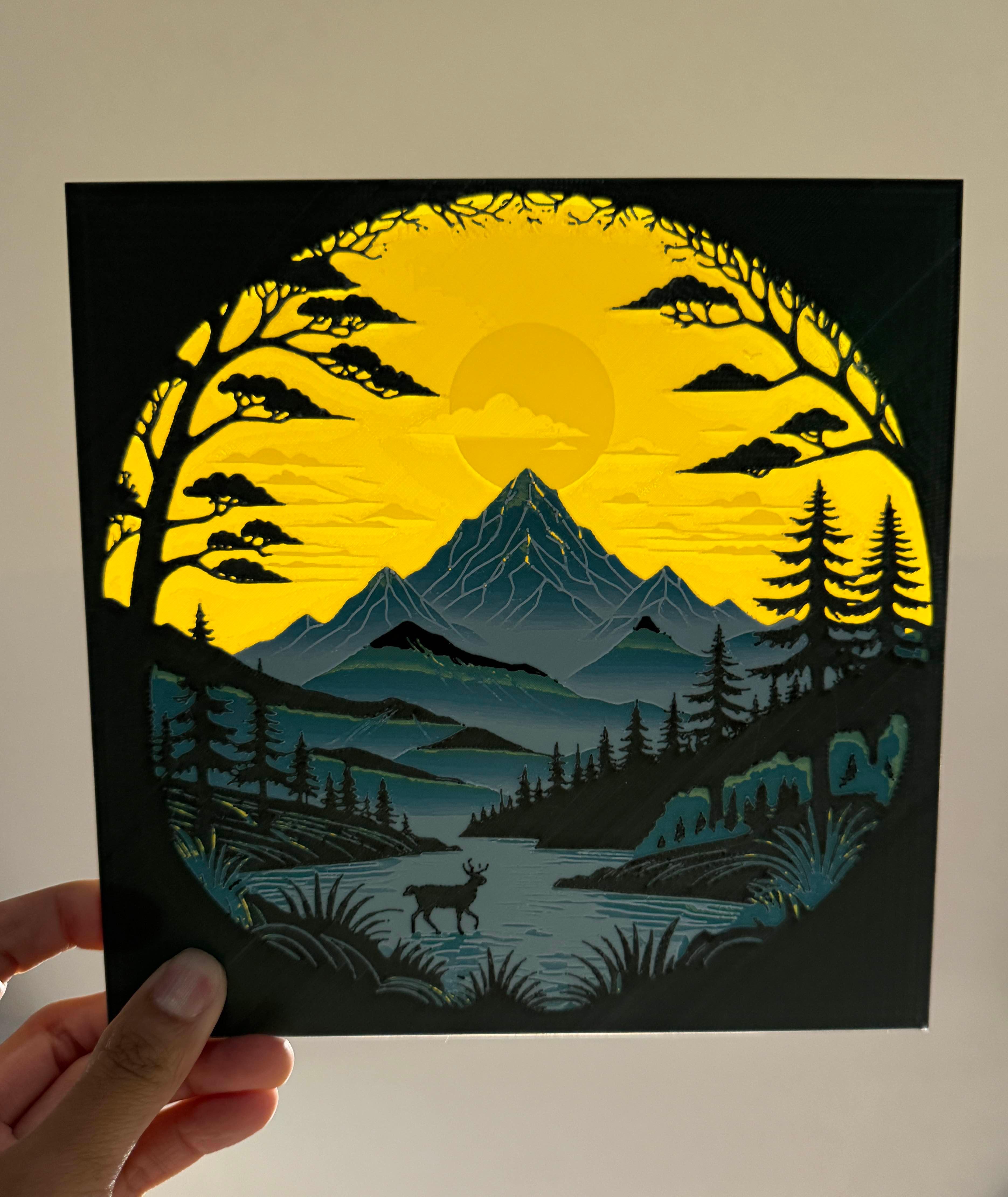 Papercut Mountaints - Dual Lithophane HueForge Print 3d model