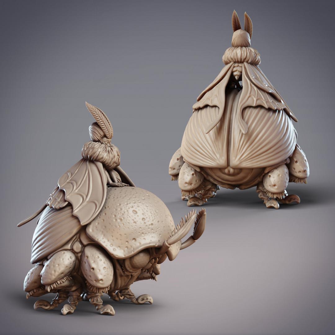 Mothfolk Boy and Mount - Mimas, Fidelium Child and Nanny Beetle (Pre-Supported) 3d model