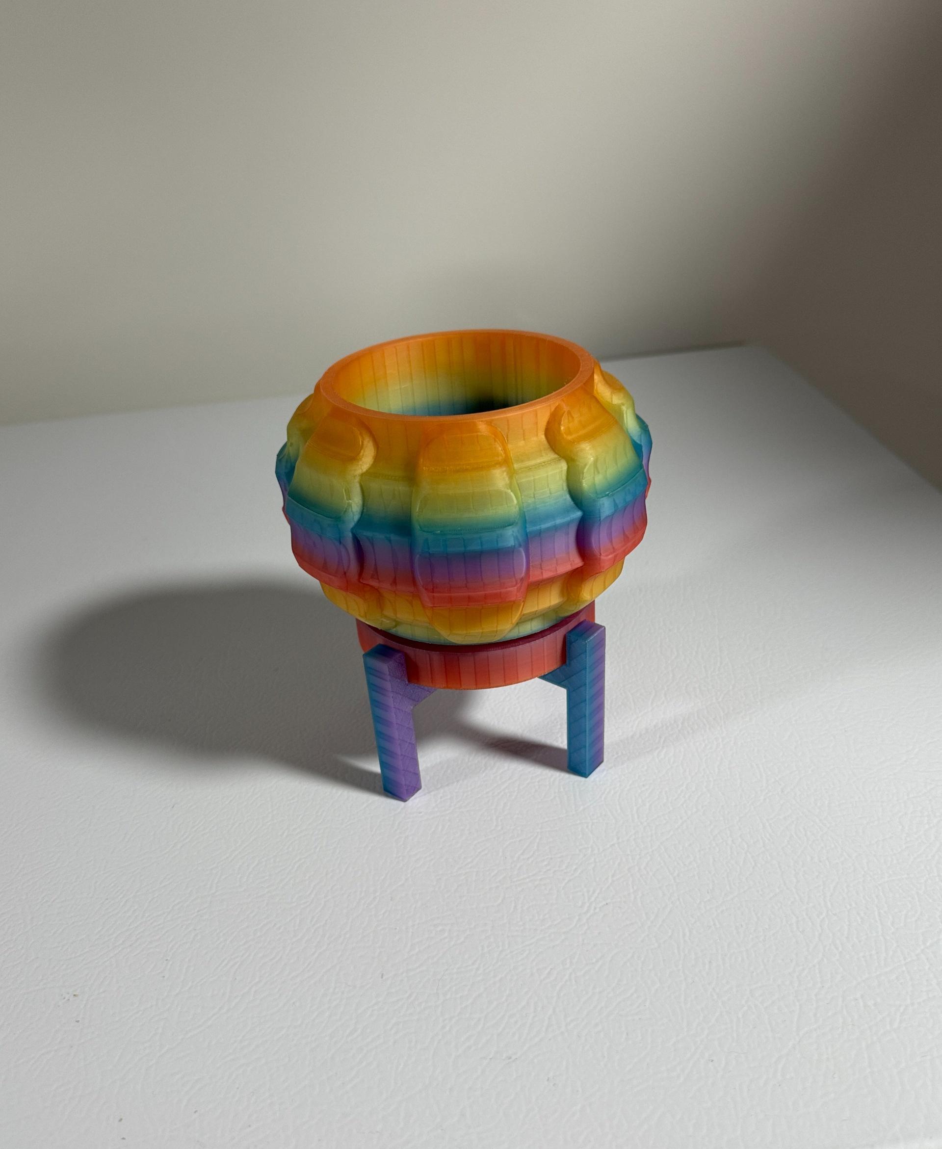 The Jute Planter Pot with Drainage Tray & Stand Included | Modern and Unique Home Decor for Plants - All pieces printed at 125% scale. Printed with TTYT3D Clear Rainbow - Fast color change PLA - 3d model