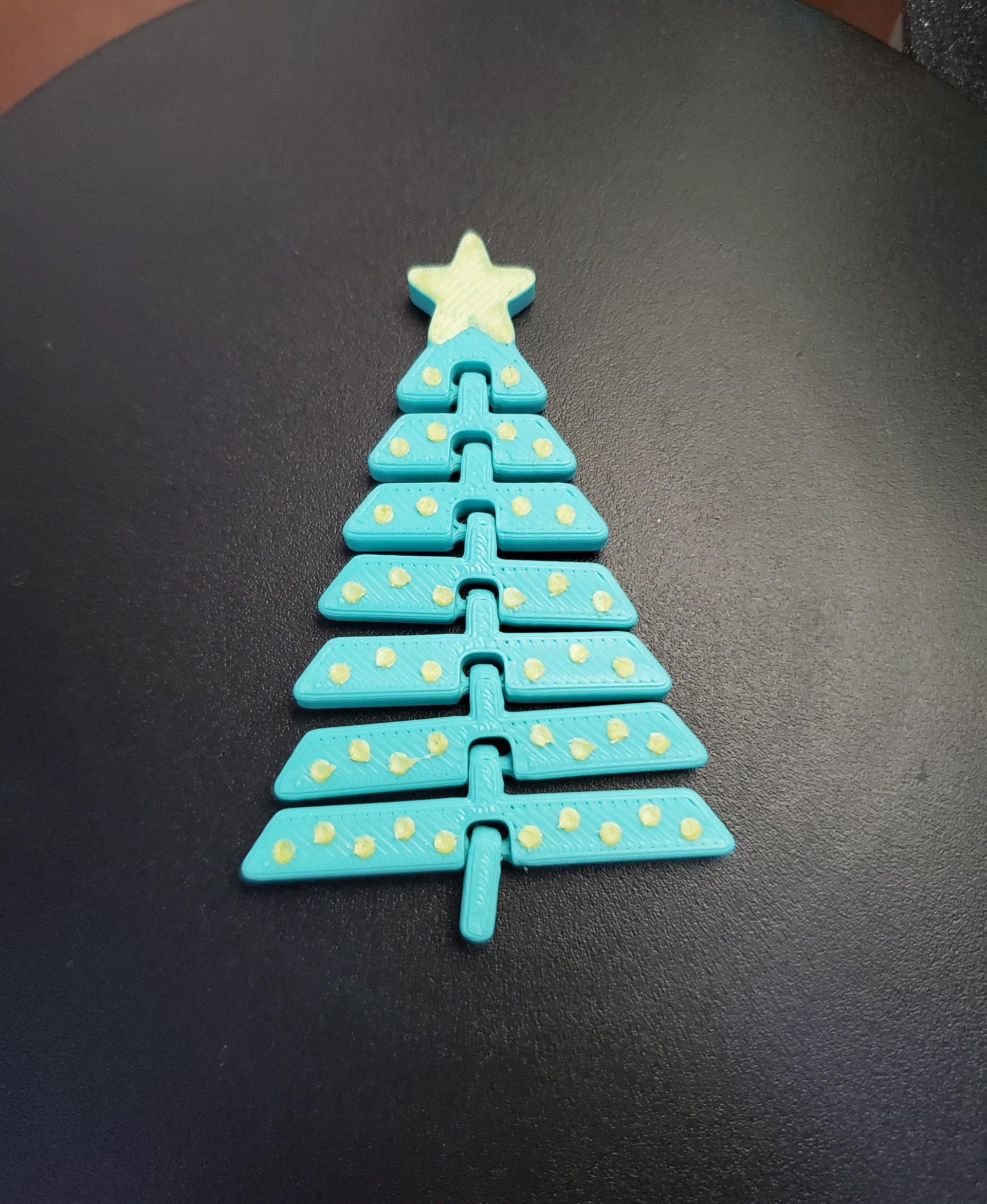 Articulated Christmas Tree with Star and Ornaments - Print in place fidget toys - 3mf - polymaker teal pla pro - 3d model