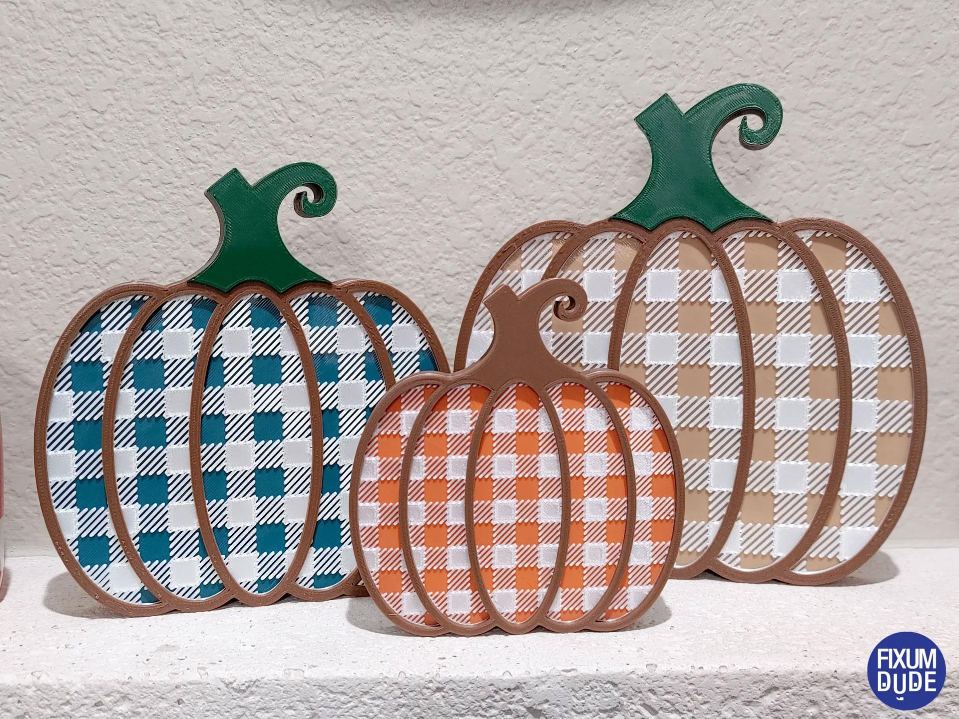 Gingham Pattern Fall Pumpkin Decorations 3d model