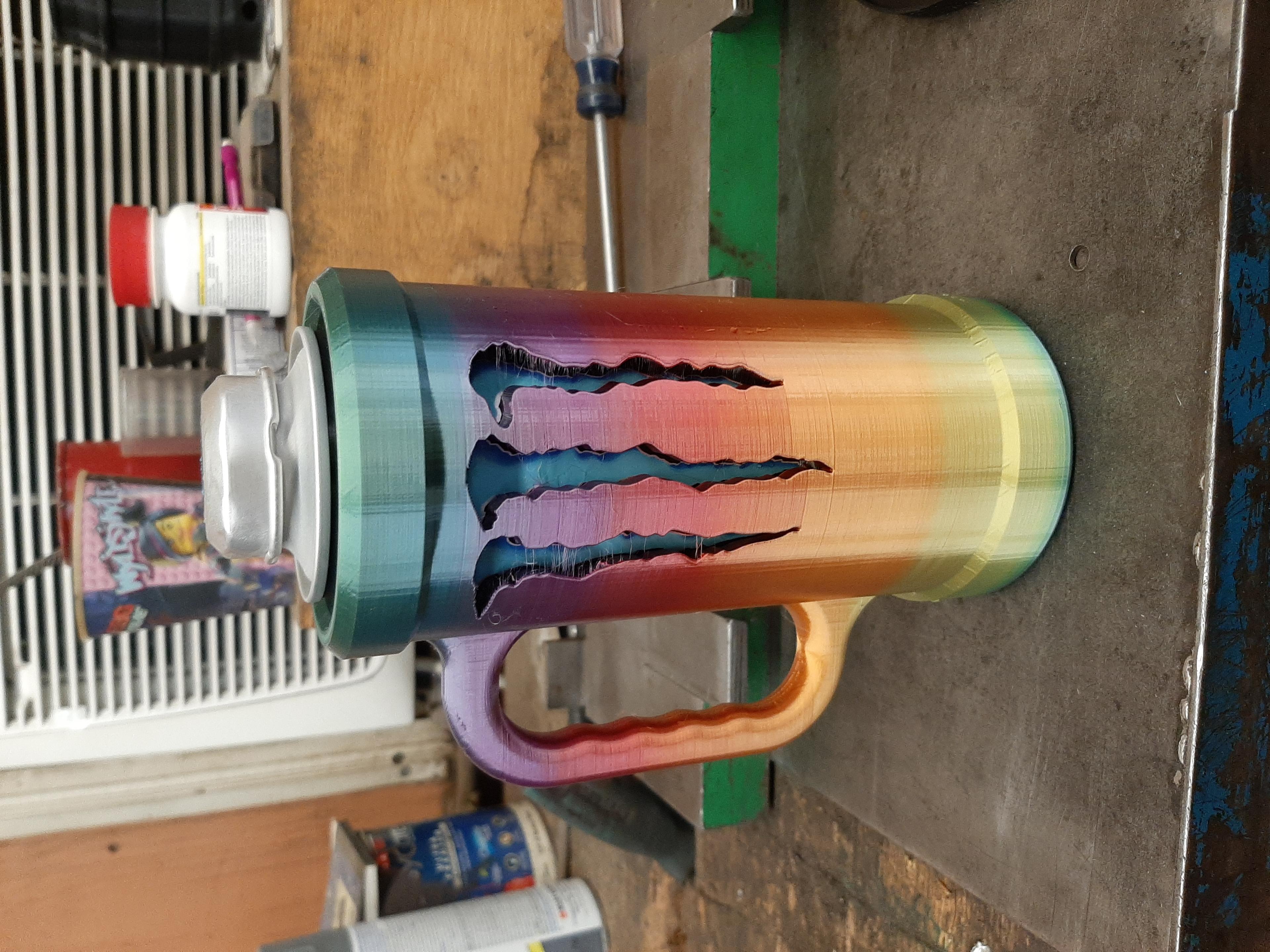 XL Kyle Cup - 24oz Monster Energy Stimulant Stein - Mega Chad Chalice - Printed on an Ender 3 Pro with Rainbow PLA  - 3d model