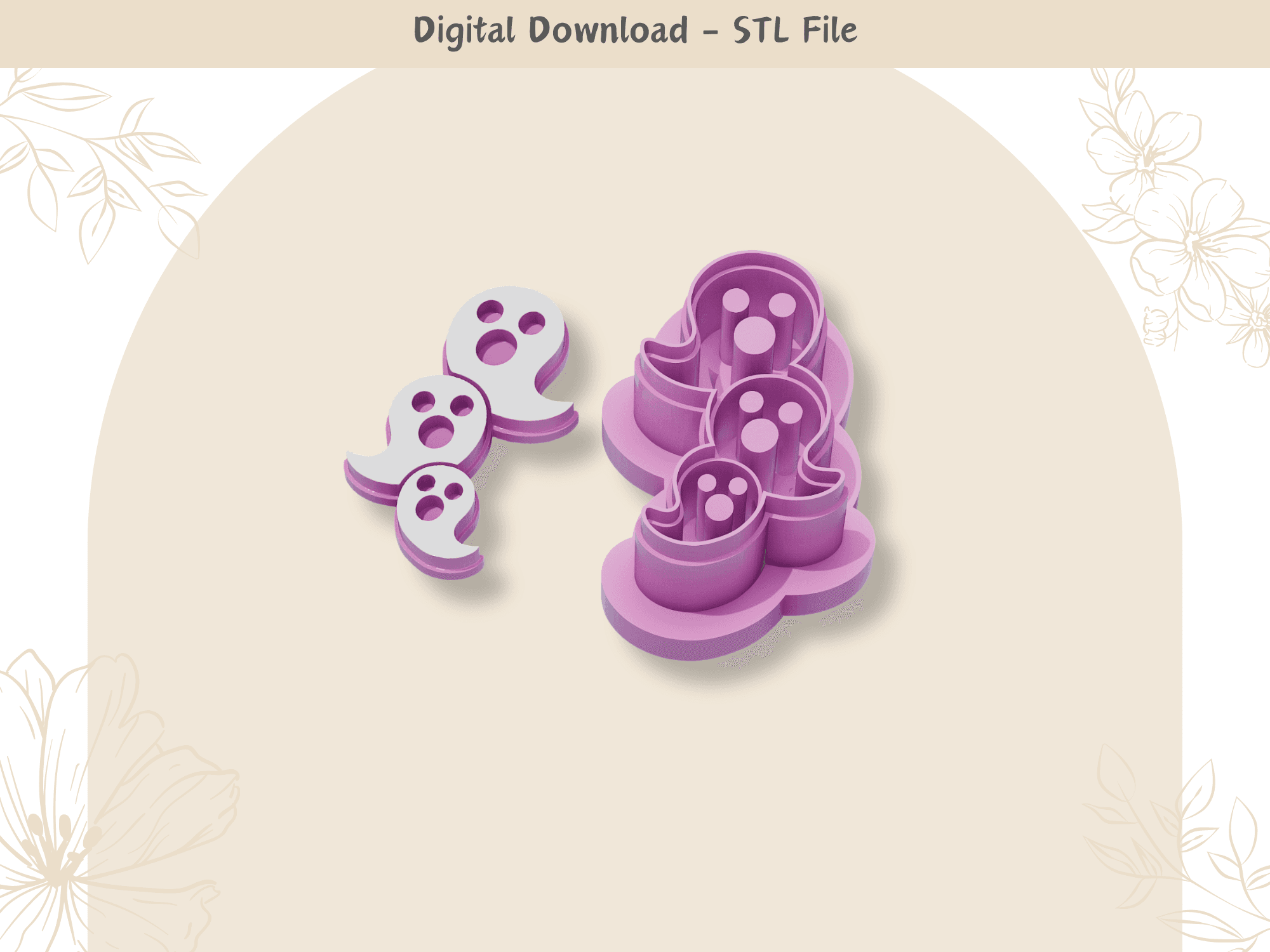 3 Ghost Clay Cutter for Polymer Clay | Digital STL File | Clay Tools | Cookie Cutters | 4 Sizes Clay 3d model