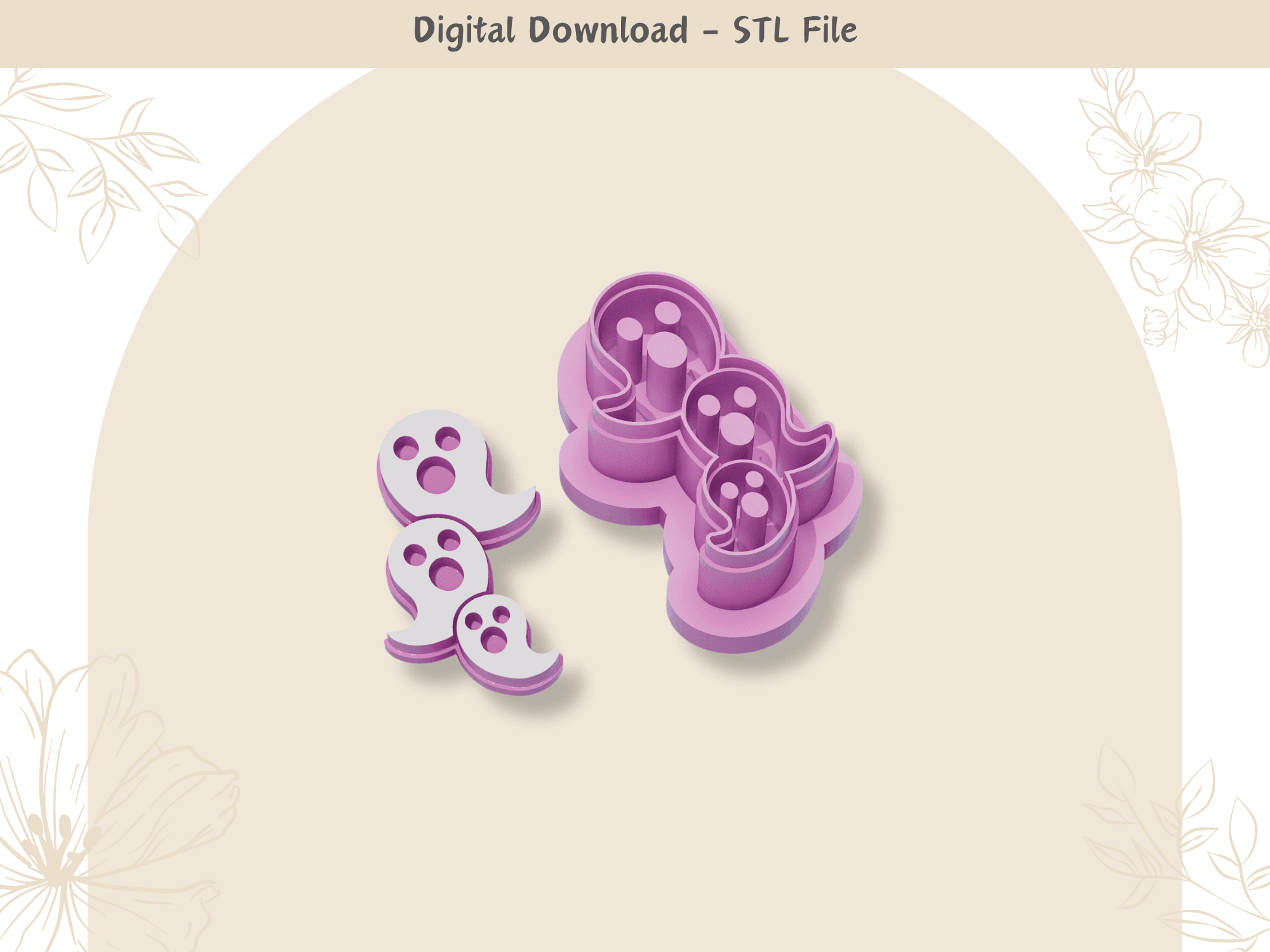 3 Ghost Clay Cutter for Polymer Clay | Digital STL File | Clay Tools | Cookie Cutters | 4 Sizes Clay 3d model