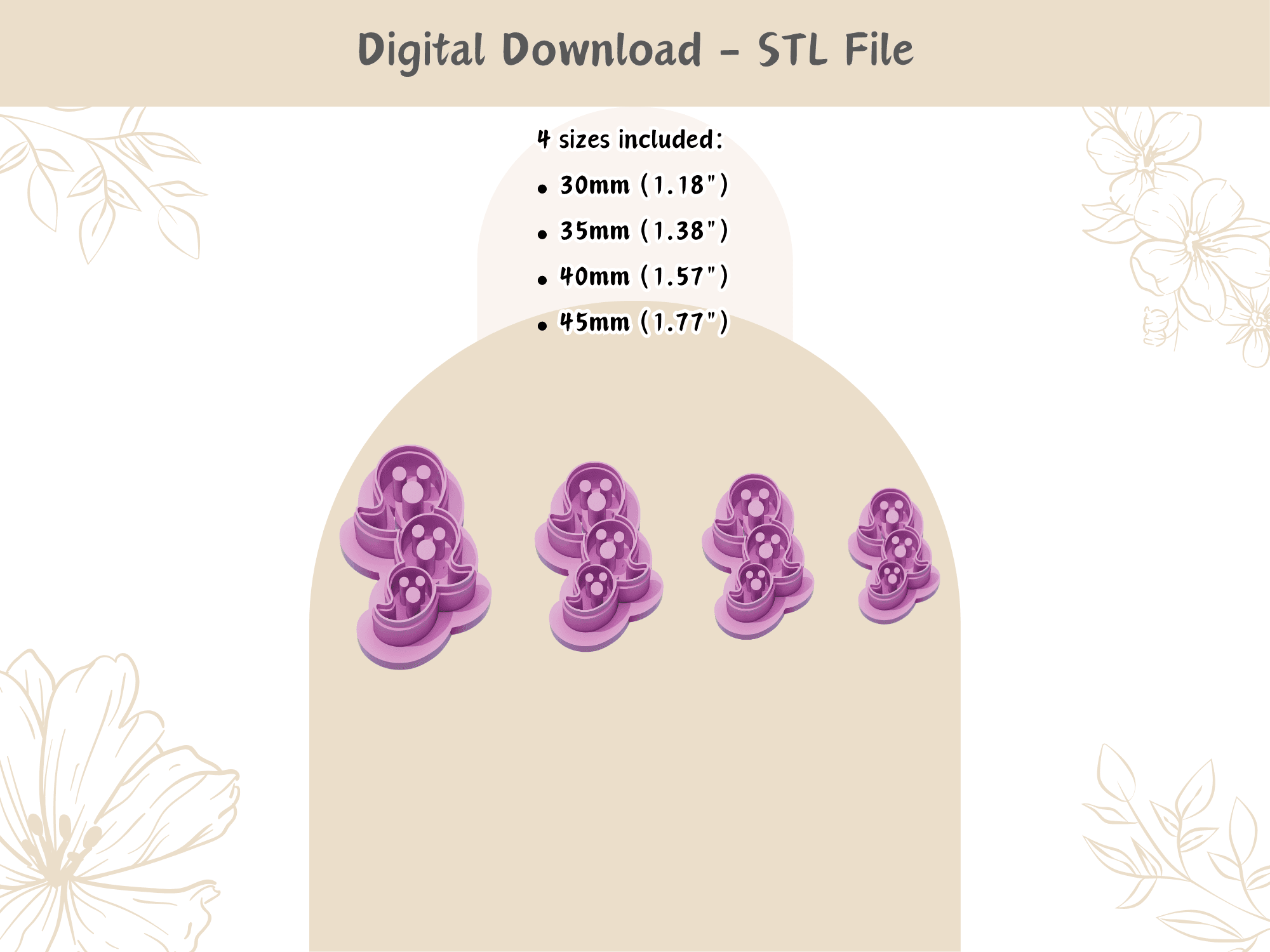 3 Ghost Clay Cutter for Polymer Clay | Digital STL File | Clay Tools | Cookie Cutters | 4 Sizes Clay 3d model