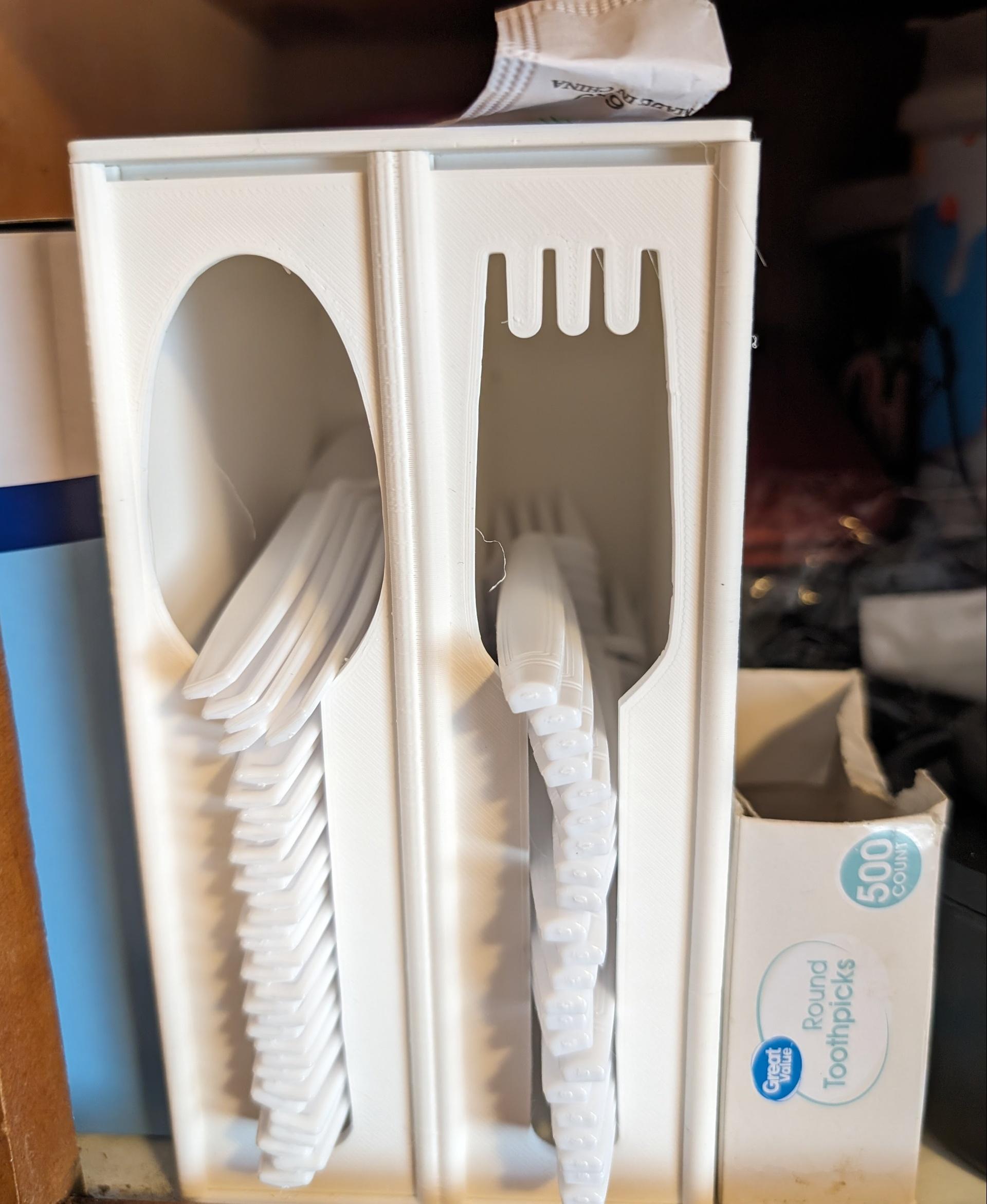 Slim Plastic Utensil Dispenser Collection - Thanks for this design, it frees up cupboard space which is at a premium in our house. 
I opted not to not include the knives, LOL
 - 3d model