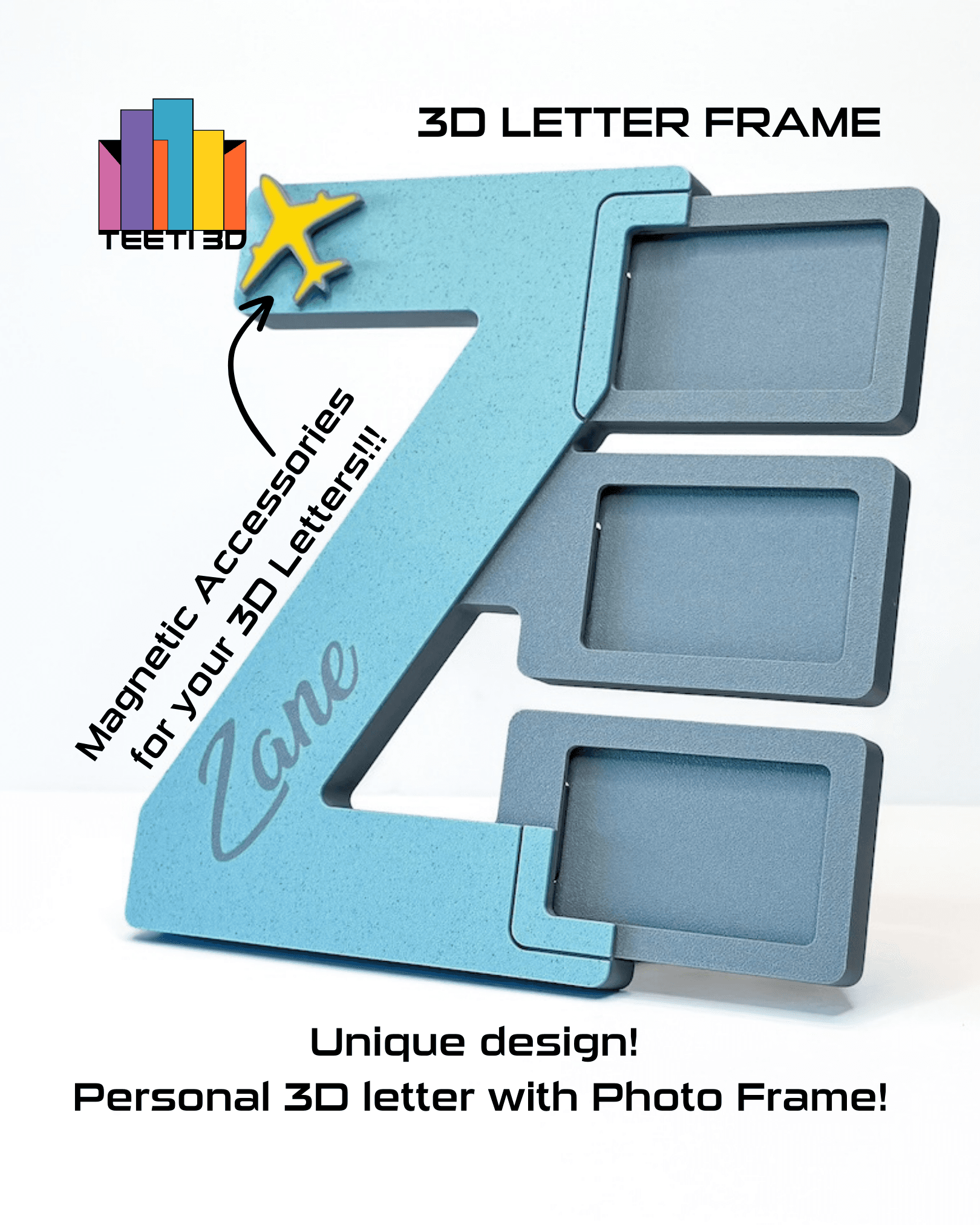 3D Letter "Z" with Photo Frame 3d model