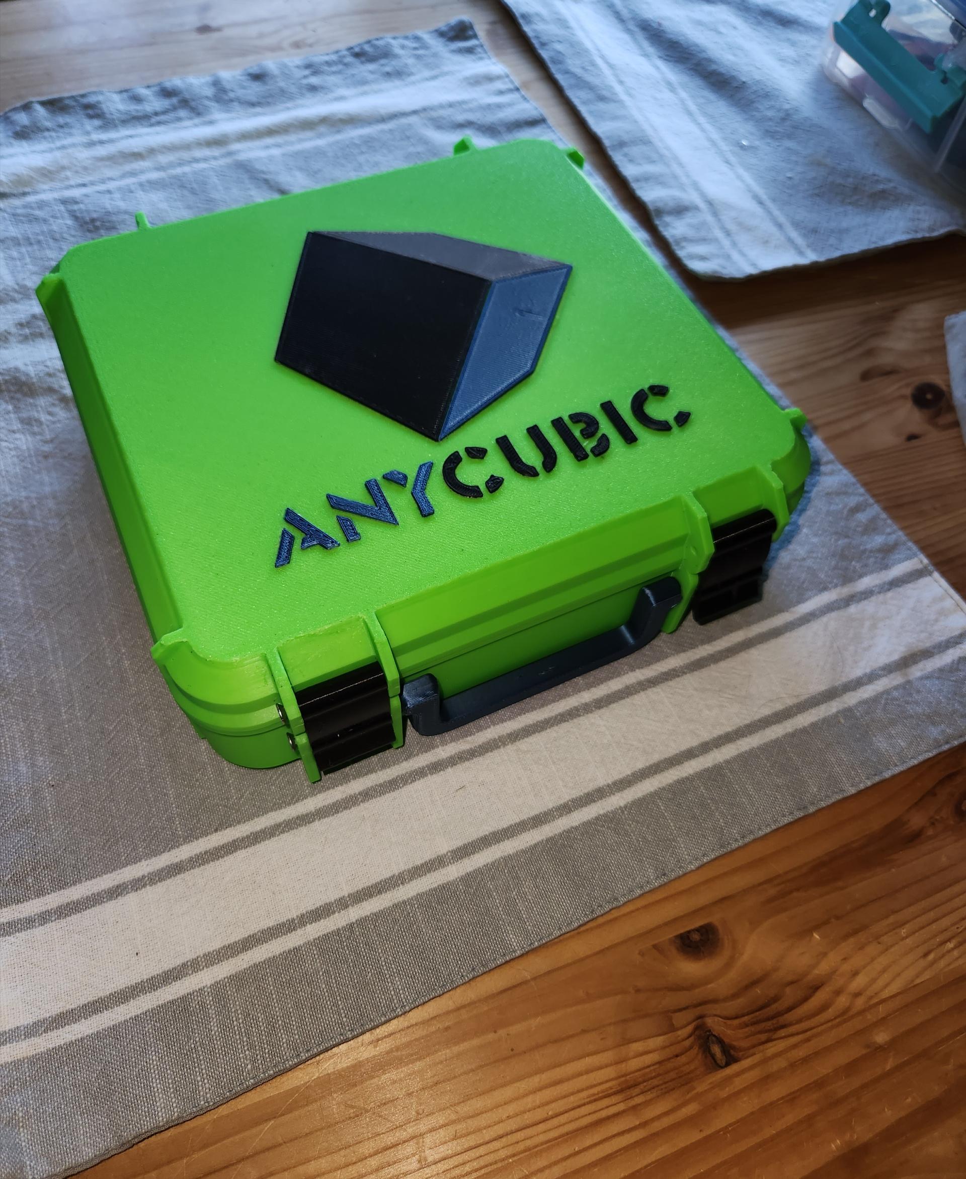 Anycubic Box - My take... case is PLA Lime Green, other colors used were Black, Gray and Anycubic's own Silk Metal Blue.  Thinking about doing a second case in yellow - 3d model