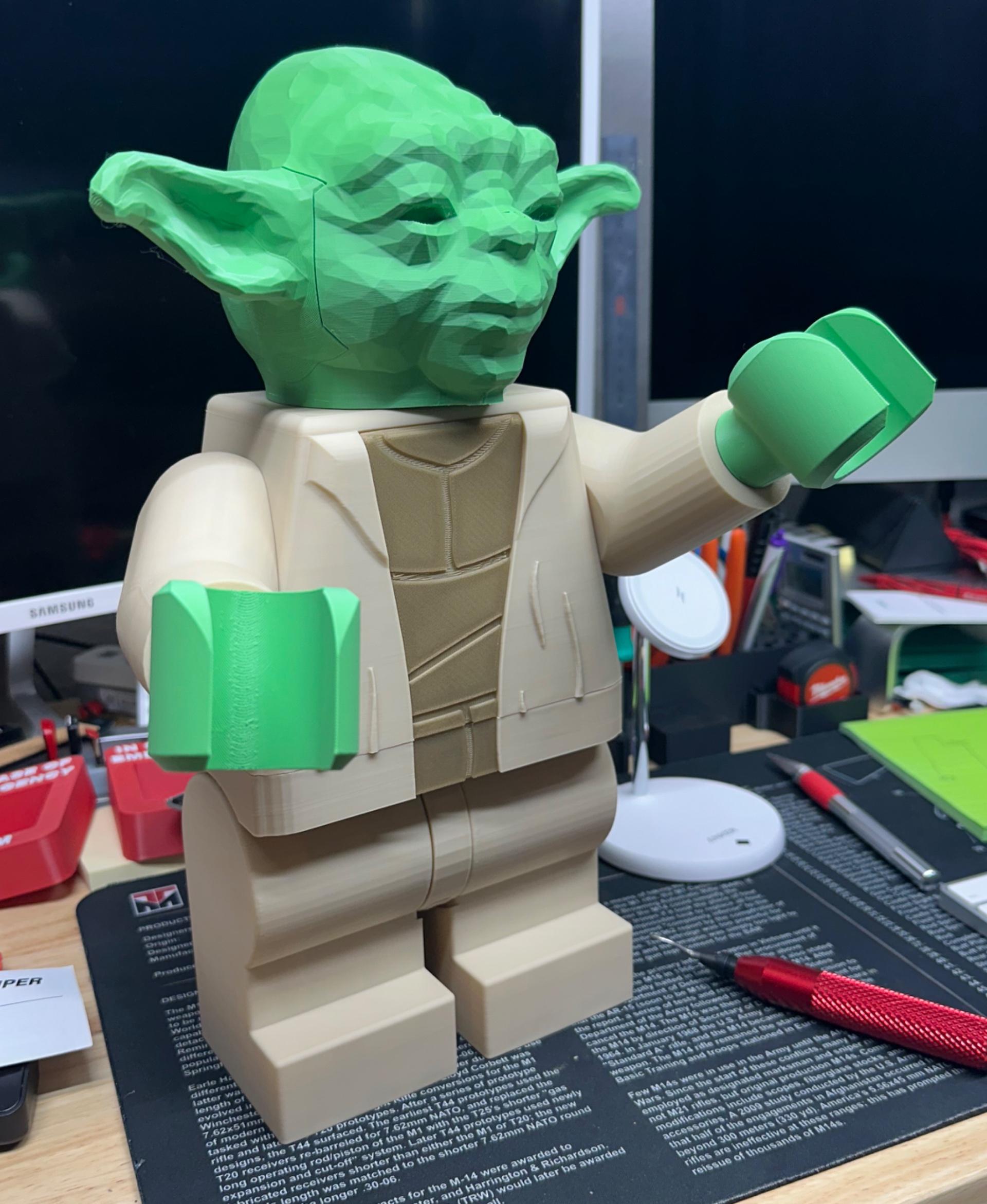 Yoda (7 inch brick figure, NO MMU/AMS, NO supports, NO glue) - 200% on an A1, awesome. - 3d model