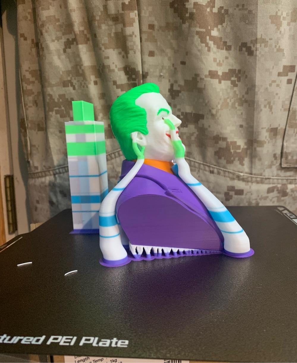 Joker (Tim Burton Version) (Pre-Supported) - Slight angle allowed me to start with white, purple, orange, and light blue, then swap from light blue to green, then purple to red and orange to black, then finally from red to brown.  - 3d model
