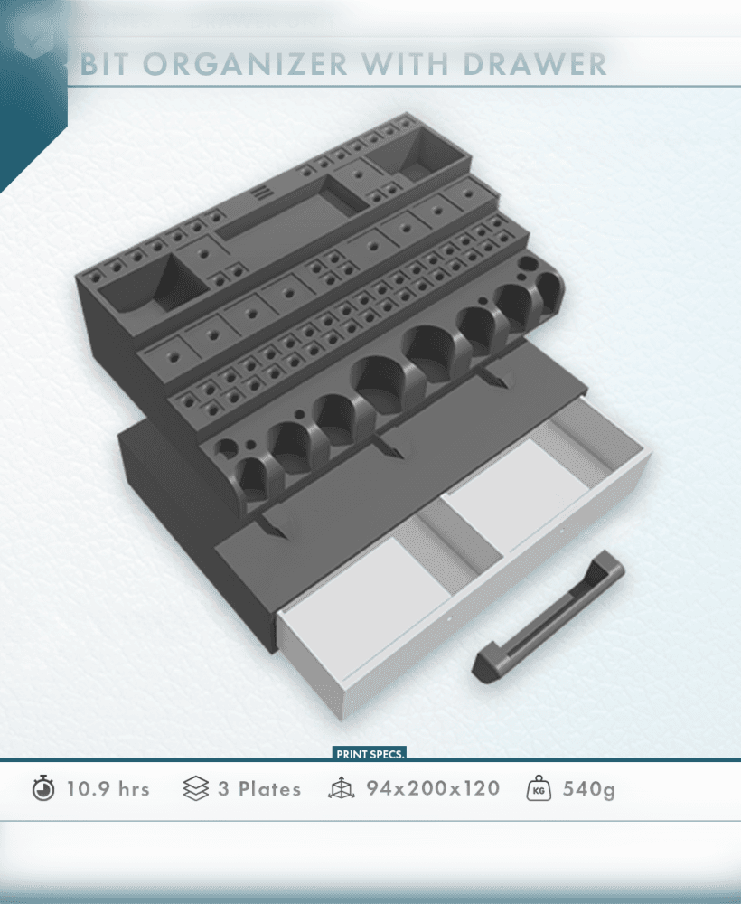 Bitnest - Dremel Bit Organizer with Drawer 3d model