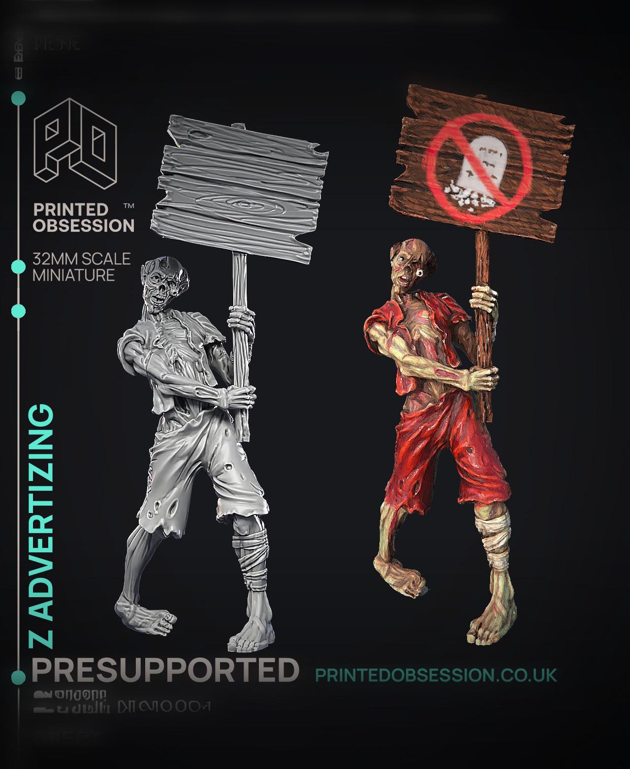 ombie Advertising - Undead NPC - PRESUPPORTED - Illustrated and Stats - 32mm scale 3d model
