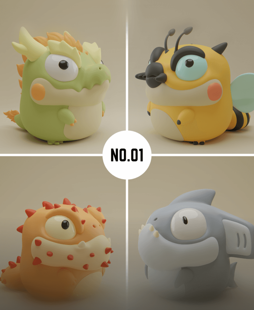 Grumpii 3D Printable Art Toy - Chubbii Series - Set 1 3d model