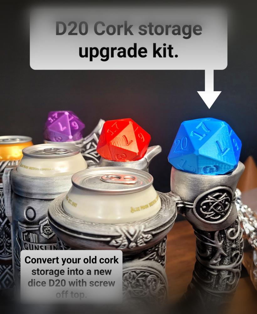 Dice storage screw top D20 cork conversion kit 3d model