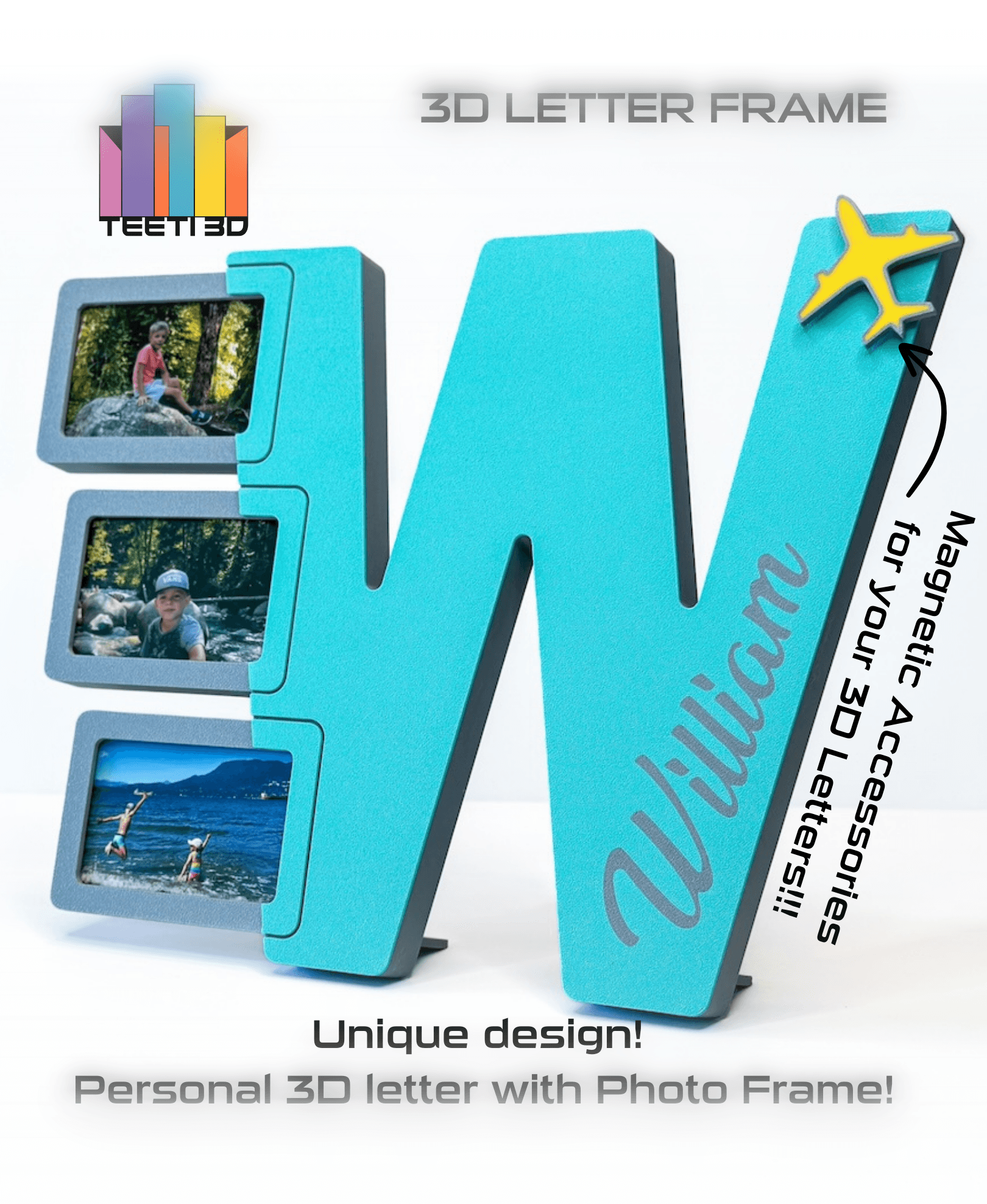 3D Letter "W" with Photo Frame 3d model