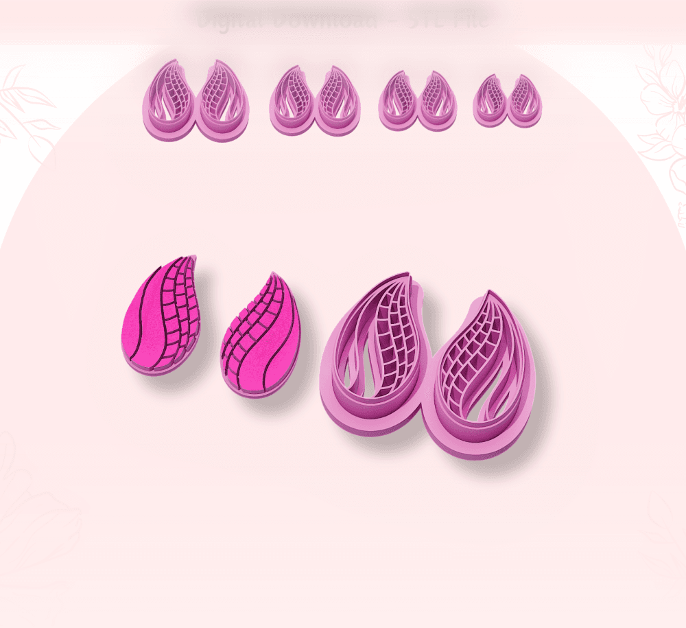 Abstract Teardrop Pair Clay Cutter for Polymer Clay | Digital STL File | Clay Tools | 4 Sizes 3d model