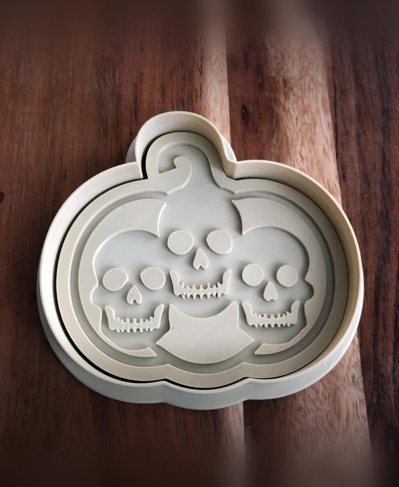 Pumpkin Skulls Cookie Cutters and Stamps 3d model