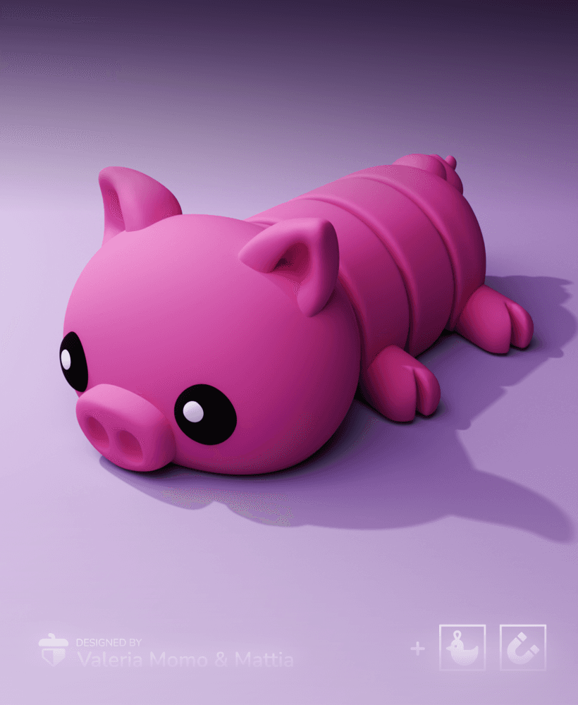 Cute Flexi Pets Pig (Keychain & Magnet) 3d model