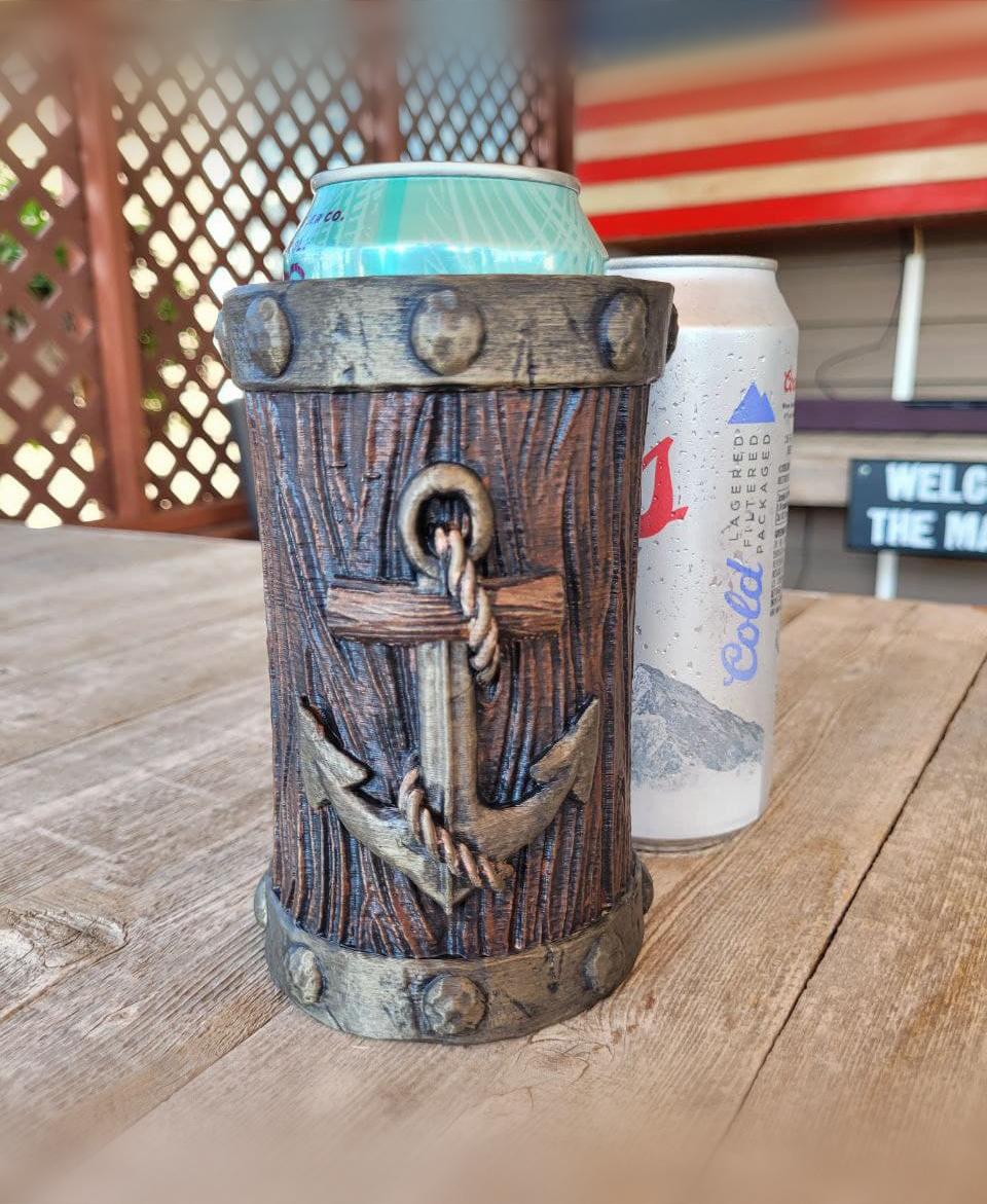 Nautical Wood Beer Can Koozie - Holds Tallboy and 12 ounce 3d model