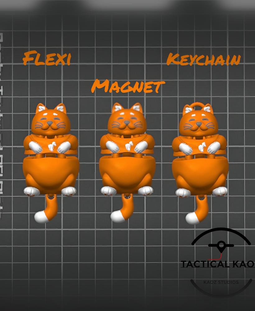 Chonky Cat Flexi Trio: Articulating Toy, Keychain & Magnet  3d model