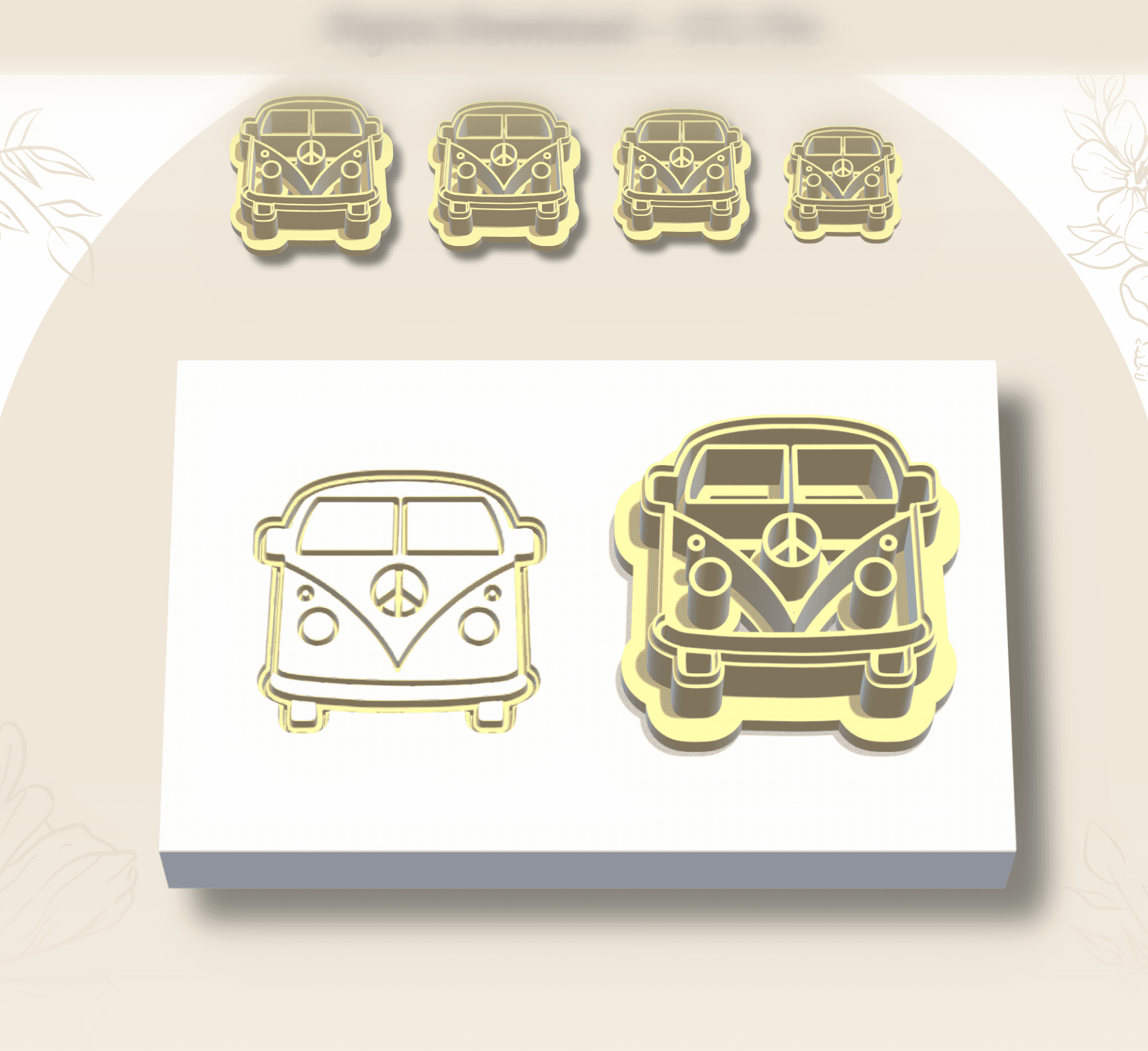 Camper Van Clay Cutter for Polymer Clay | Digital STL File | Clay Tools | 4 Sizes Summer Clay Cutter 3d model