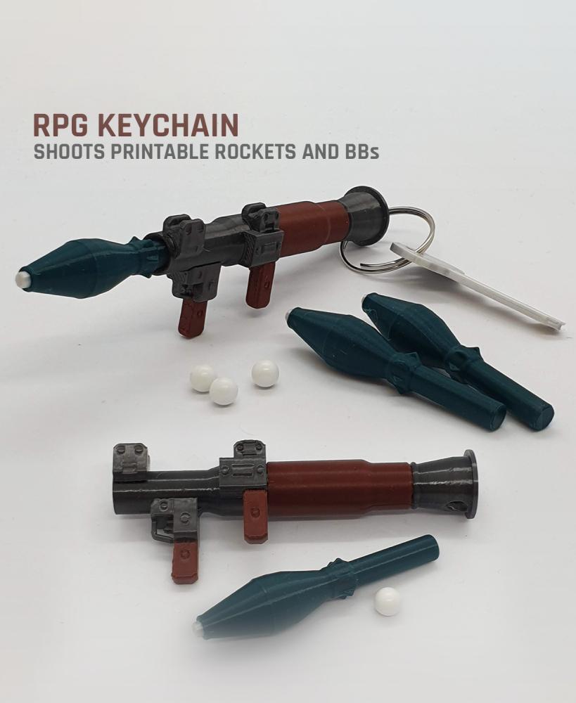 RPG Keychain — Shoots printable rockets & BBs 3d model