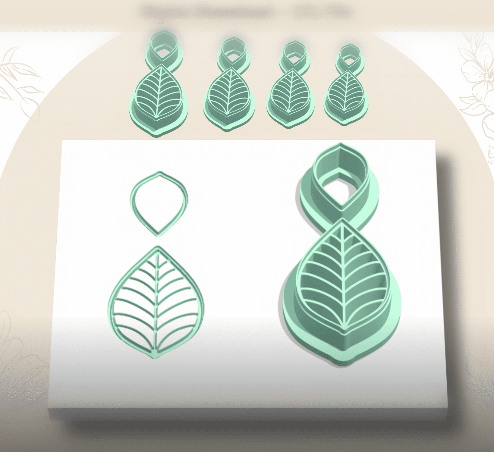 Leaf 2 parts Clay Cutter for Polymer Clay | Digital STL File | Clay Tools | 4 Sizes Summer Clay Cutt 3d model