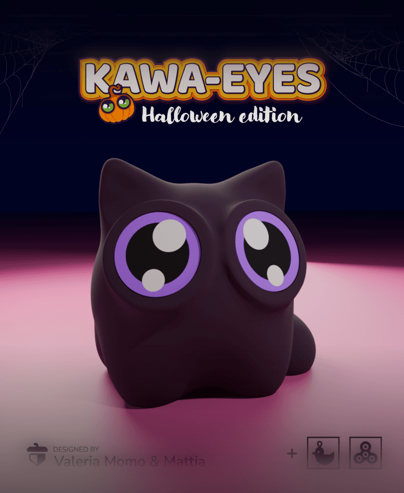 Kawa-eyes Cat 🐱🎃 Keychain & Fidget! 3d model