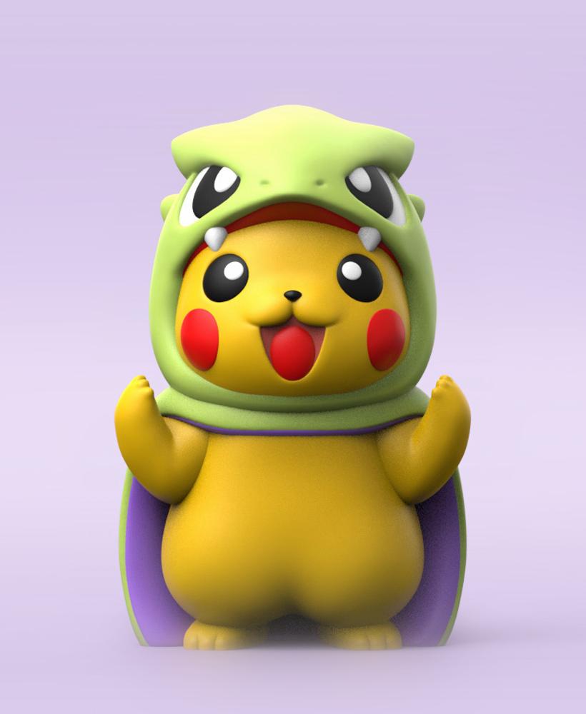 Pikachu cosplay Tyranitar (Easy Print No Supports) 3d model