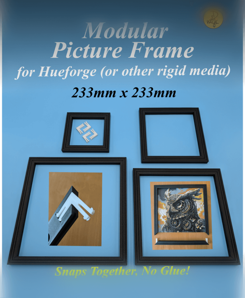 233 x 233mm Modular Picture Frame for Hueforge or Rigid Media 3d model