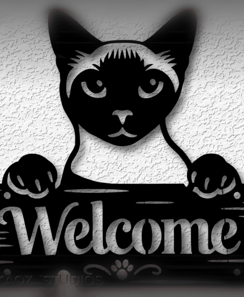 siamese cat wall art kitty wall decor kitten welcome sign decoration 3d model