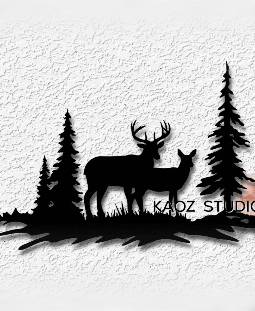 two deer wall art wildlife wall decor nature scenery decoration 3d model