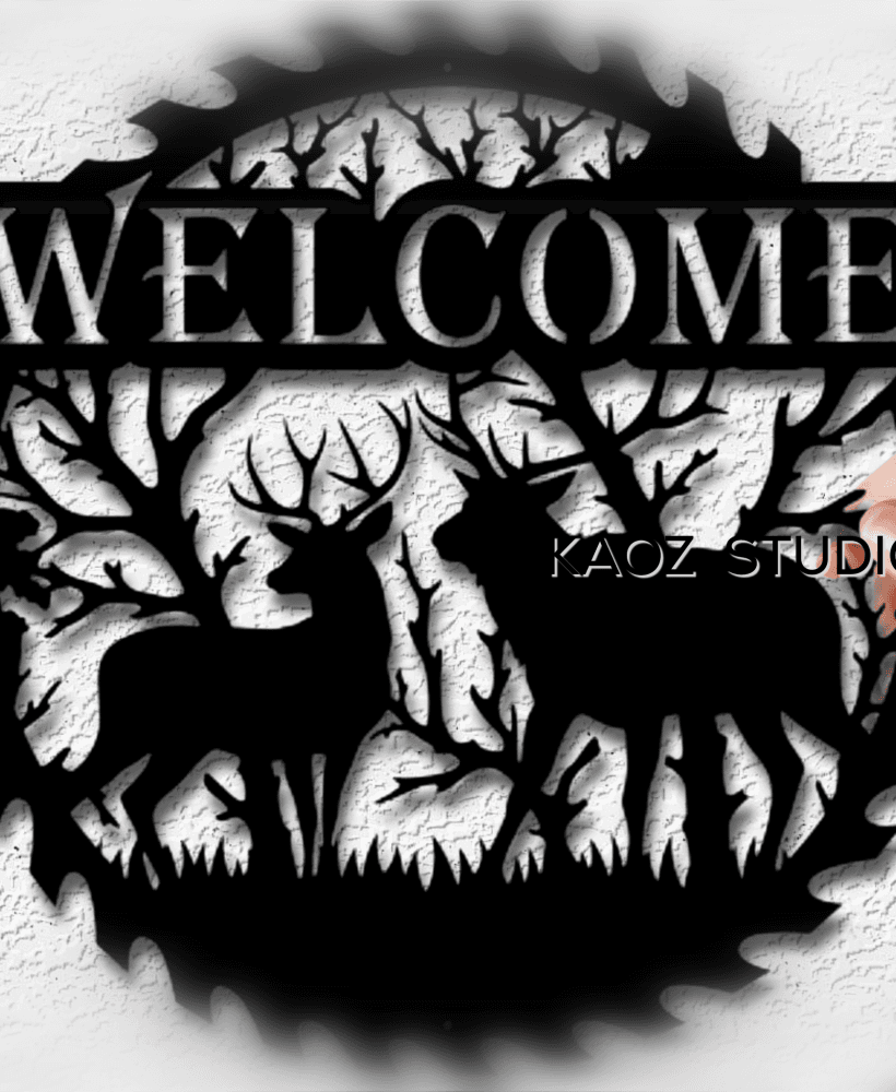 deer welcome sign wall art mountain cabin decor nature scenery decoration 3d model