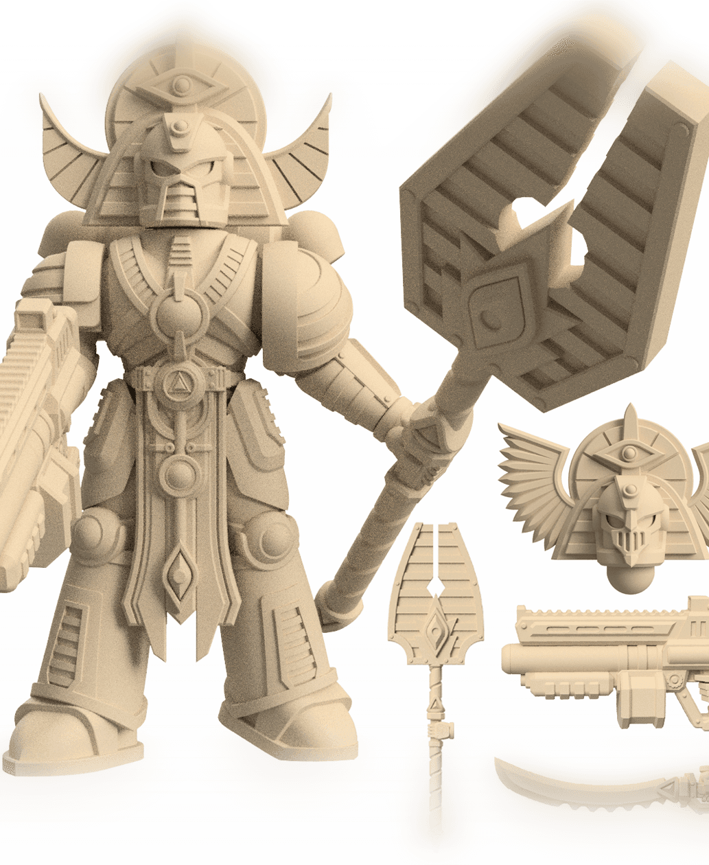 3D Printable Dune Raiser Wizard Miniature for Wargaming - Egyptian-Themed Sci-Fi Warrior 3d model