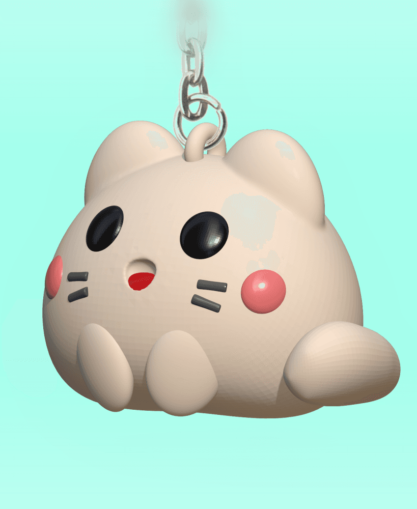 Cute White Cat Keychain 3d model