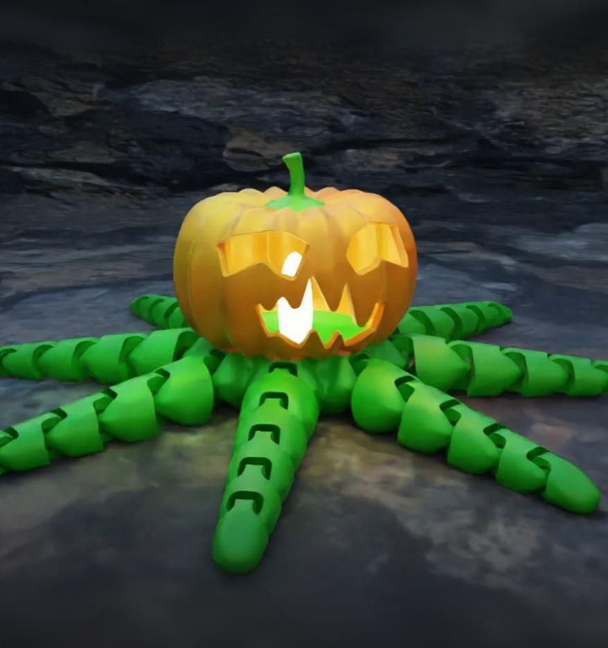 Cute Articulated Flexi Octopumpkin - for LED tealight! 3d model