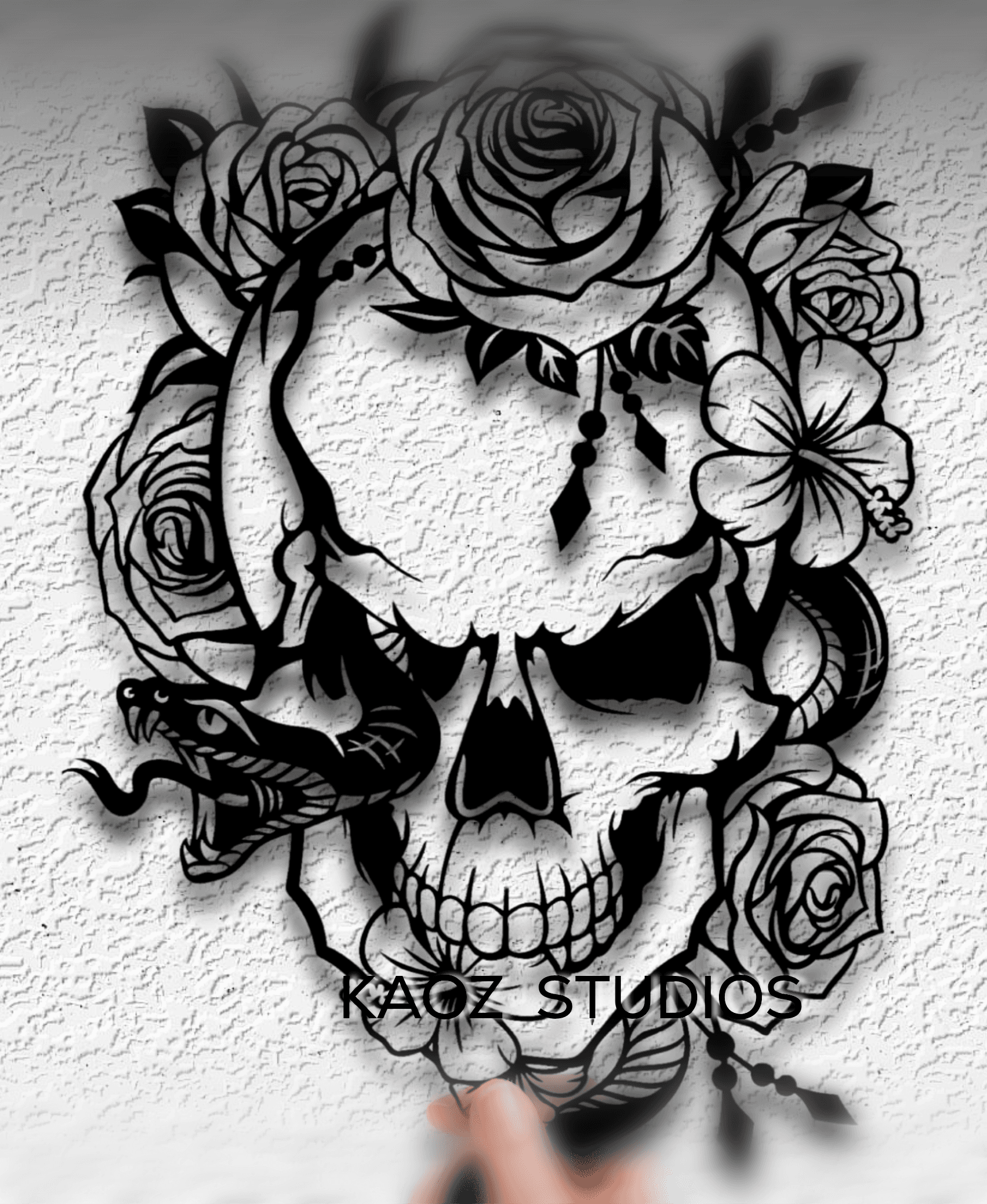 flower skull wall art pretty skull with snake wall decor gothic decoration 3d model