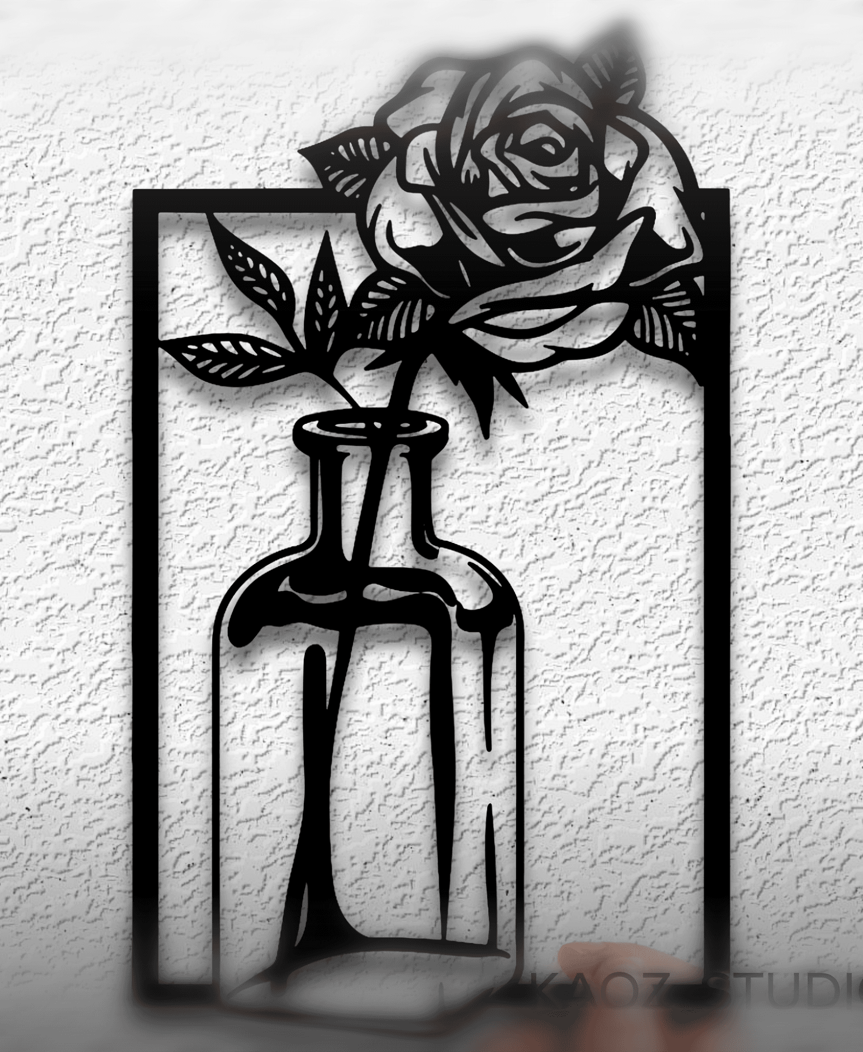 cut rose wall art long stem rose wall decor flower vase decoration 3d model