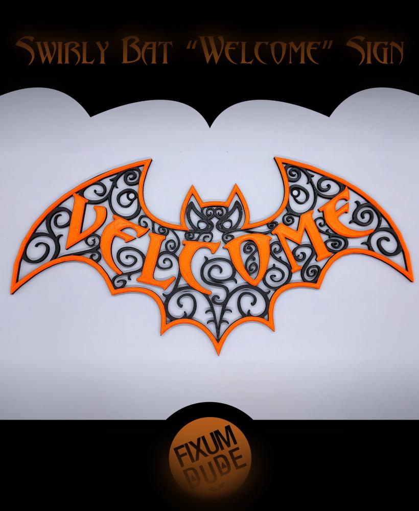 Swirly Bat "Welcome" Sign 3d model