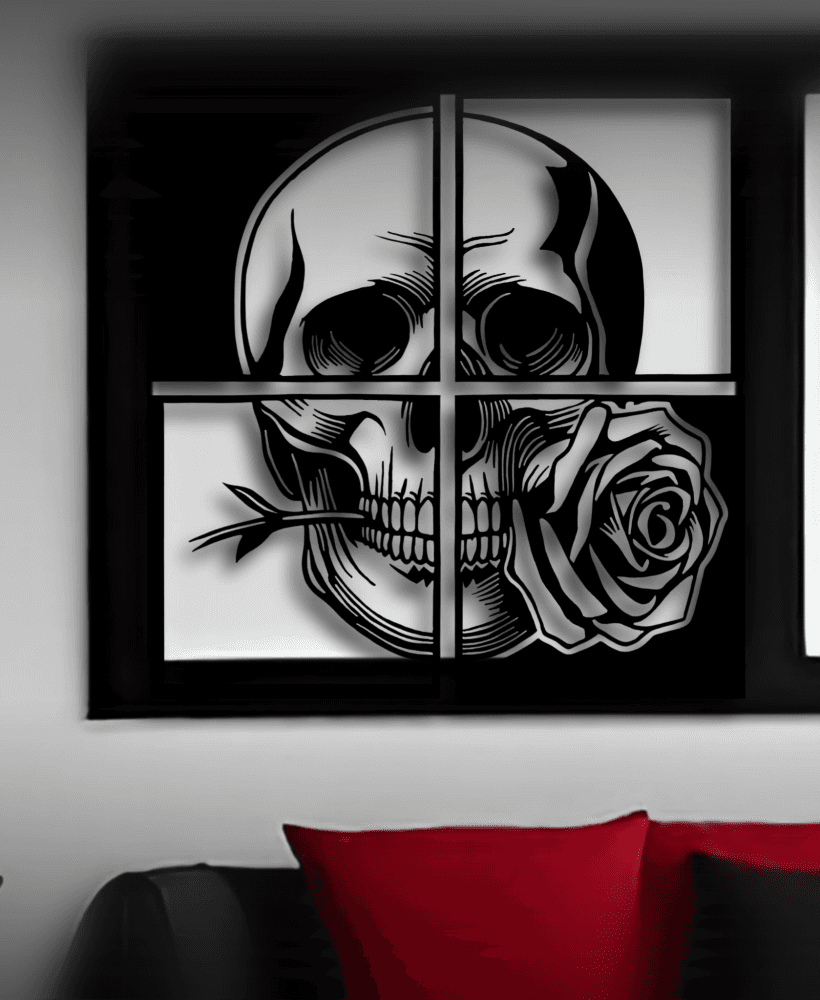 Piece 1 OF 4 of HUGE 20" Skull with Rose Wall Art Gothic Halloween Decor 3d model