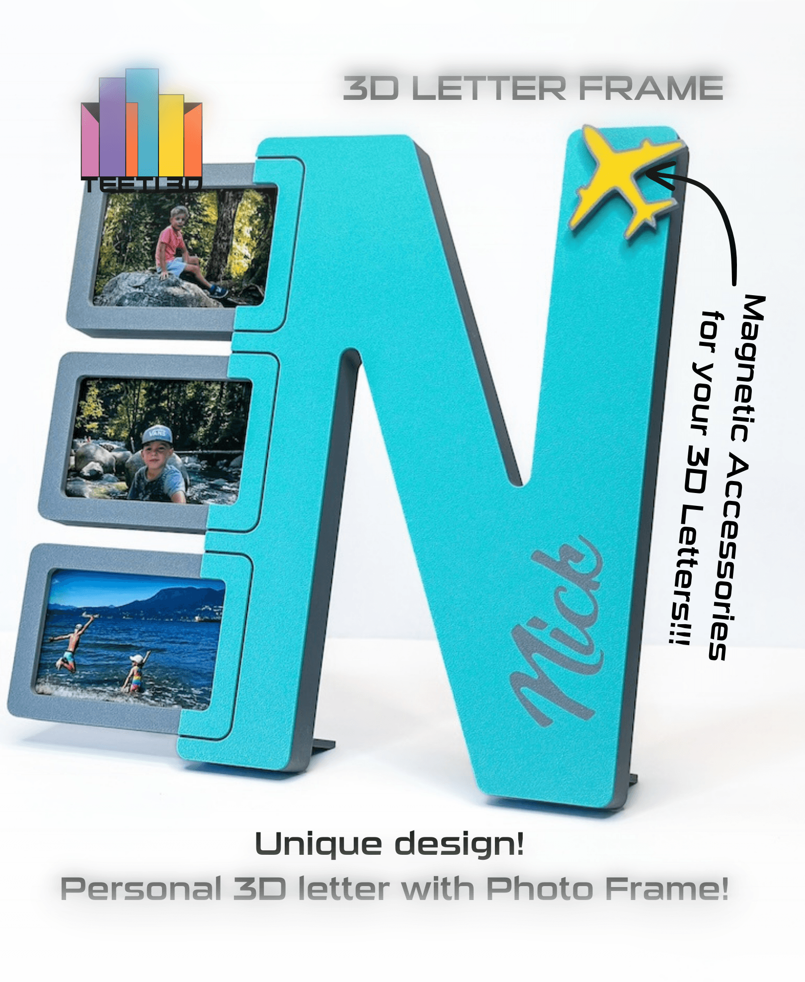 3D Letter "N" with Photo Frame 3d model