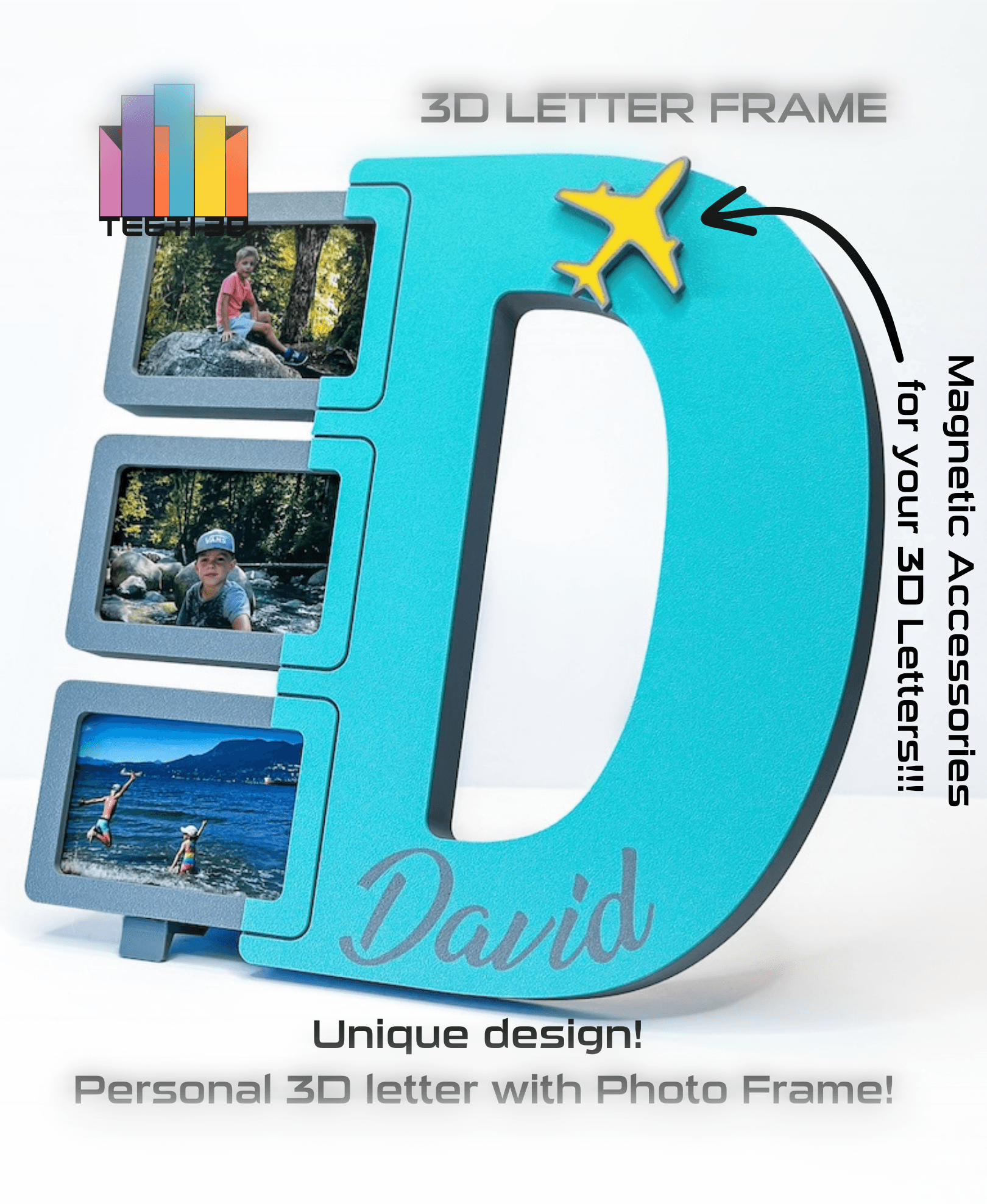 3D Letter "D" with Photo Frame 3d model
