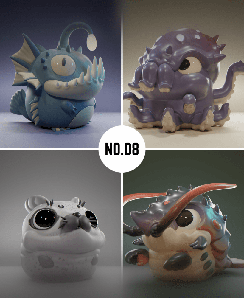 Grumpii 3D Printable Art Toy - Chubbii Series - Set 8 3d model