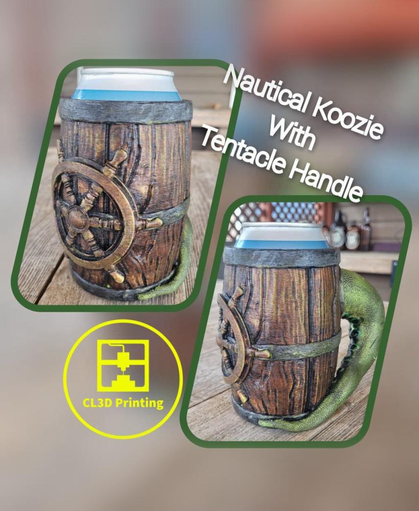 Wood Barrel Koozie with Tentacle Handle 3d model