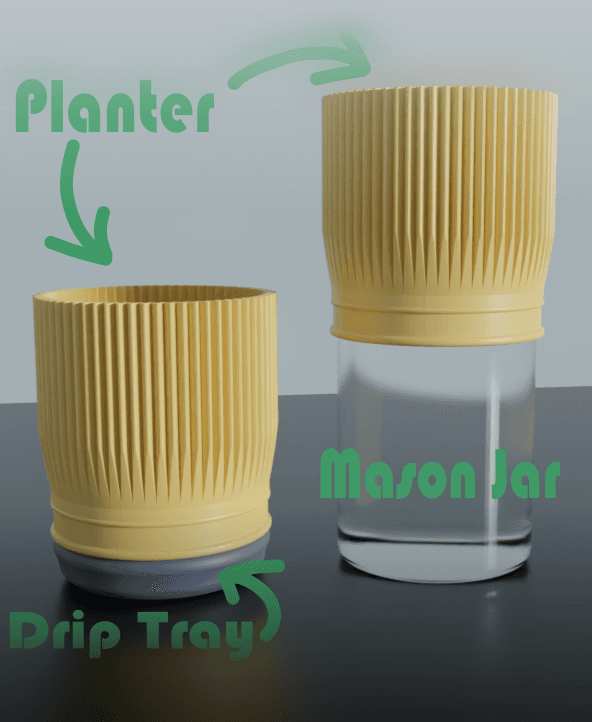 Mason Jar Planter - Convertible Drip Tray 3d model