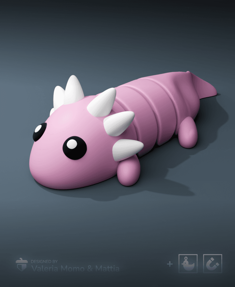 Cute Flexi Pets Axolotl (Keychain & Magnet) 3d model